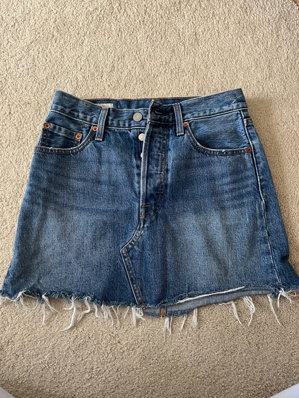Levi’s Frayed Hem Blue Denim Skirt - Classic Women's Jeans Style